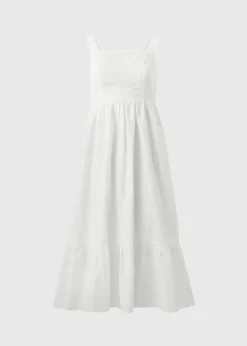 White Broderie Anglaise Square Neck Midi Dress