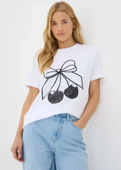 White Cherry Sequin T-Shirt