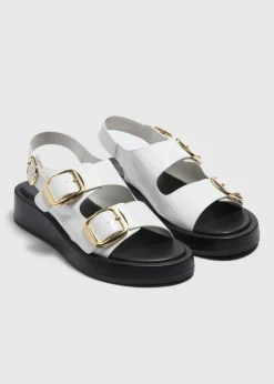 White Chunky Double Buckle Sandals
