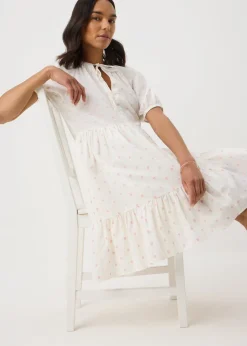 White Dobby Tiered Smock Mini Dress