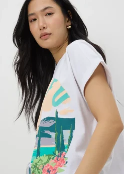 White Embellished Corfu Graphic T-Shirt