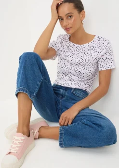 White Fitted Spot Print T-Shirt