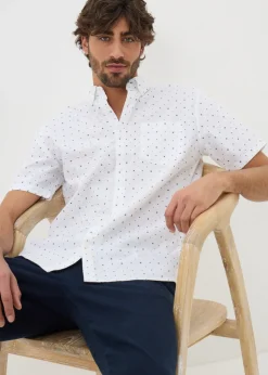 White Geo Short Sleeve Oxford Shirt