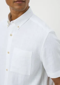 White Linen Blend Short Sleeve Shirt