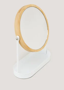 White Metal & Bamboo Mirror (25cm x 19cm x 8cm)