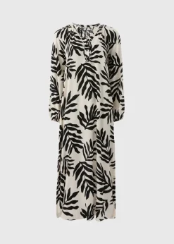 White Monochrome Leaf Print Tunic Midaxi Dress