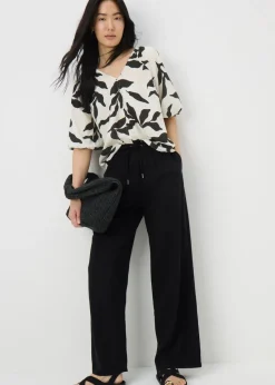 White Monochrome Leaf Tea Blouse