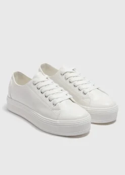 White Platform Lace Up Trainers