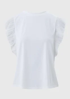 White Pleated Sleeve T-Shirt