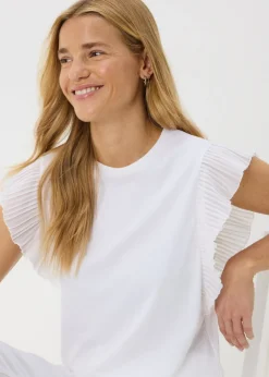 White Pleated Sleeve T-Shirt