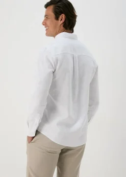 White Roll Up Sleeve Linen Viscose Shirt