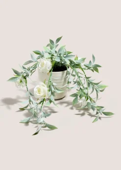 White Roses In Cement Pot