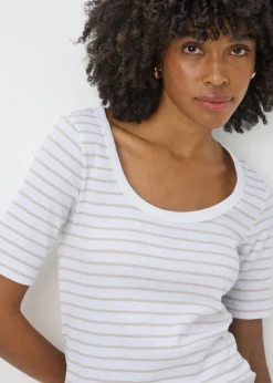 White Stripe Ribbed T-Shirt