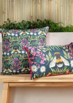 Wylder Nature House of Bloom Zinnia Bee Outdoor Filled Cushion (30cm x 50cm x 8cm)
