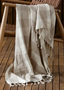 Yard Natural Chesil Check Tasselled 100% Cotton  Throw