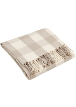 Yard Natural Chesil Check Tasselled 100% Cotton  Throw