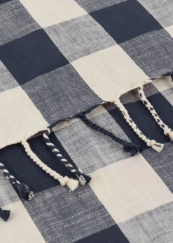 Yard Navy Chesil Check Tasselled 100% Cotton  Throw