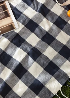 Yard Navy Chesil Check Tasselled 100% Cotton  Throw