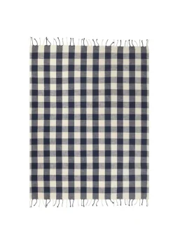 Yard Navy Chesil Check Tasselled 100% Cotton  Throw