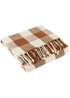 Yard Rust Chesil Check Tasselled 100% Cotton  Throw