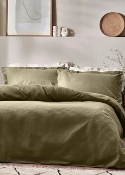 Yard Waffle Textured 100% Cotton Duvet Cover Set Olive