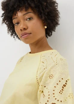 Yellow Broderie Raglan Sleeve T-Shirt