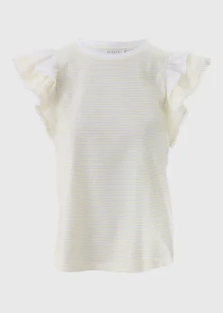 Yellow Stripe Broderie Frill Sleeve T-Shirt