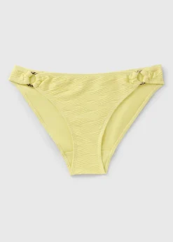 Yellow Textured Ring Detail Bikini Bottoms