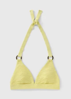 Yellow Textured Ring Detail Bikini Top