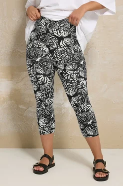 Yours 2 Pack Curve Black Butterfly Print Cropped Leggings