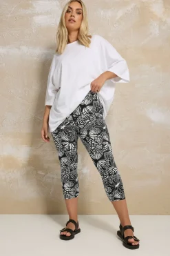 Yours 2 Pack Curve Black Butterfly Print Cropped Leggings