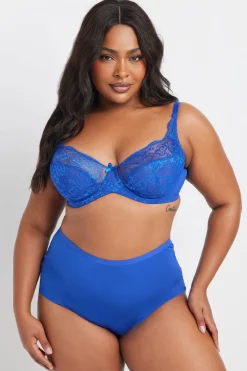 Yours 3 Pack Curve Blue & White Lace Back High Waisted Knickers