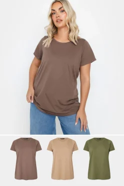 Yours 3 Pack Curve Brown & Green Essential T Shirts