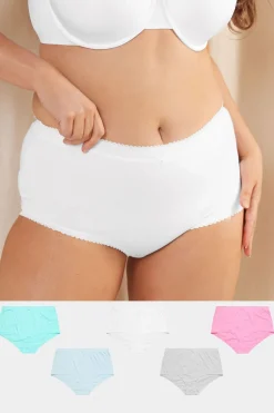 Yours 5 Pack Curve Multi Coloured Blue Pastel Cotton High Waisted Full Briefs