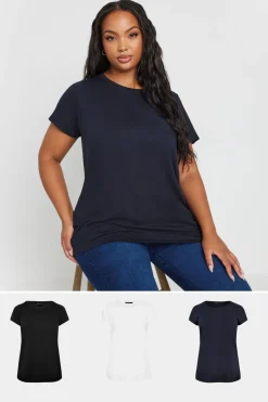 Yours 3 Pack Curve Navy Blue & Black Core T Shirts