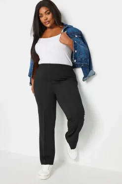 Yours Bestseller Curve Black Pull On Ribbed Bootcut Stretch Trousers