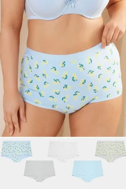 Yours Curve 5 Pack Blue & Grey Lemon Print Shorts