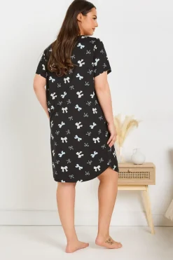 Yours Curve 2 Pack Multi Coloured Black & Blue Bow Print Soft Touch Nightdresses