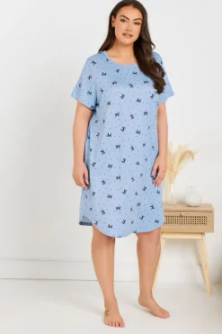 Yours Curve 2 Pack Multi Coloured Black & Blue Bow Print Soft Touch Nightdresses