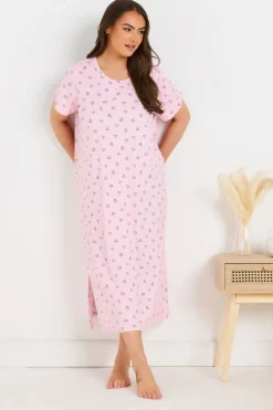 Yours Curve 2 Pack Pink & Black Heart Print Midaxi Nightdresses