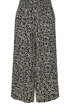 Yours Curve Black Abstract Print Shirred Waist Trousers