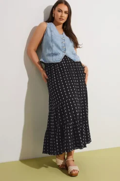 Yours Curve Black & White Dobby Tiered Maxi Skirt