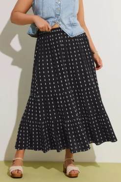 Yours Curve Black & White Dobby Tiered Maxi Skirt