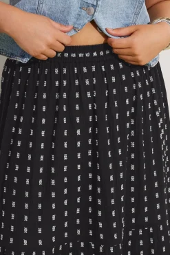 Yours Curve Black & White Dobby Tiered Maxi Skirt