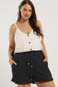 Yours Curve Black Beaded Frill Hem Shorts