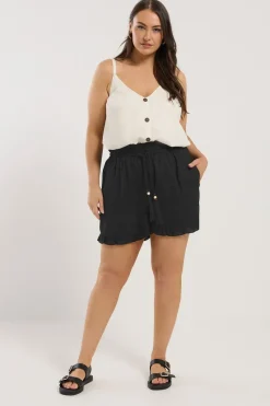 Yours Curve Black Beaded Frill Hem Shorts