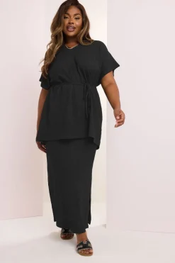 Yours Curve Black Belted Textured Tunic Top