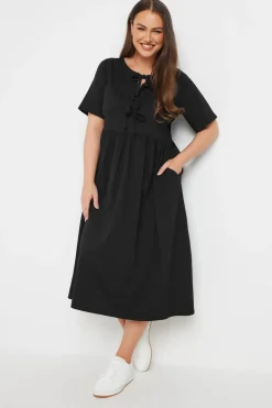 Yours Curve Black Bow Tie Front Midi Dress