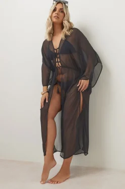 Yours Curve Black Chiffon Maxi Kimono