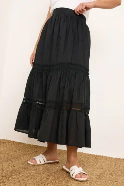 Yours Curve Black Cotton Tiered Maxi Skirt
